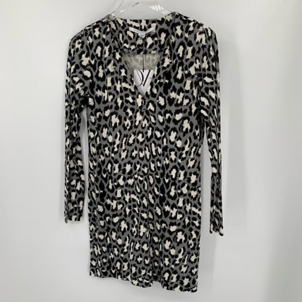 DVF Diane von Furstenberg Reina Spotted cat gray tunic dress silk leopard new 4